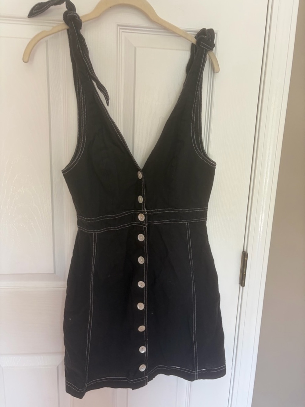 Free People Black Mini Dress with Contrast White Topstitching